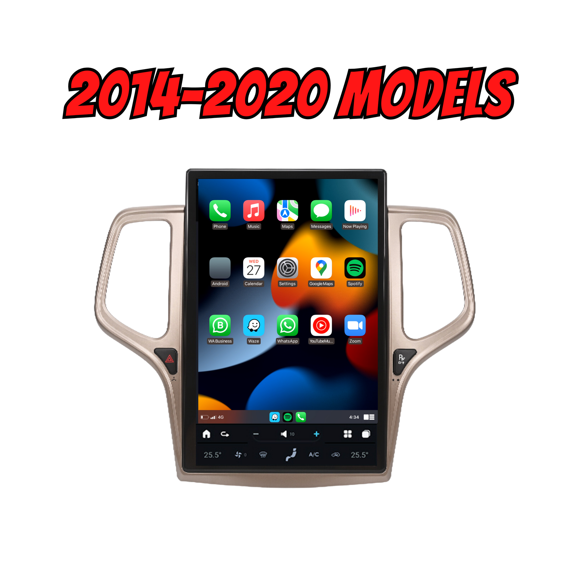 Jeep Grand Cherokee 2010-2020 Apple CarPlay & Android Auto Tesla Screen Tablet 14.5 Inch