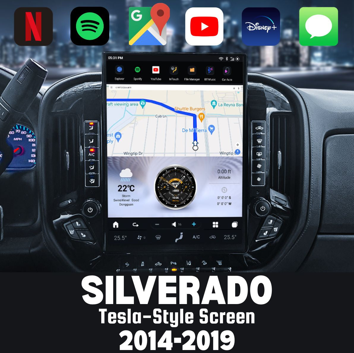 Chevrolet Silverado 2014–2025 CarPlay & Android Auto Screen — product view 2