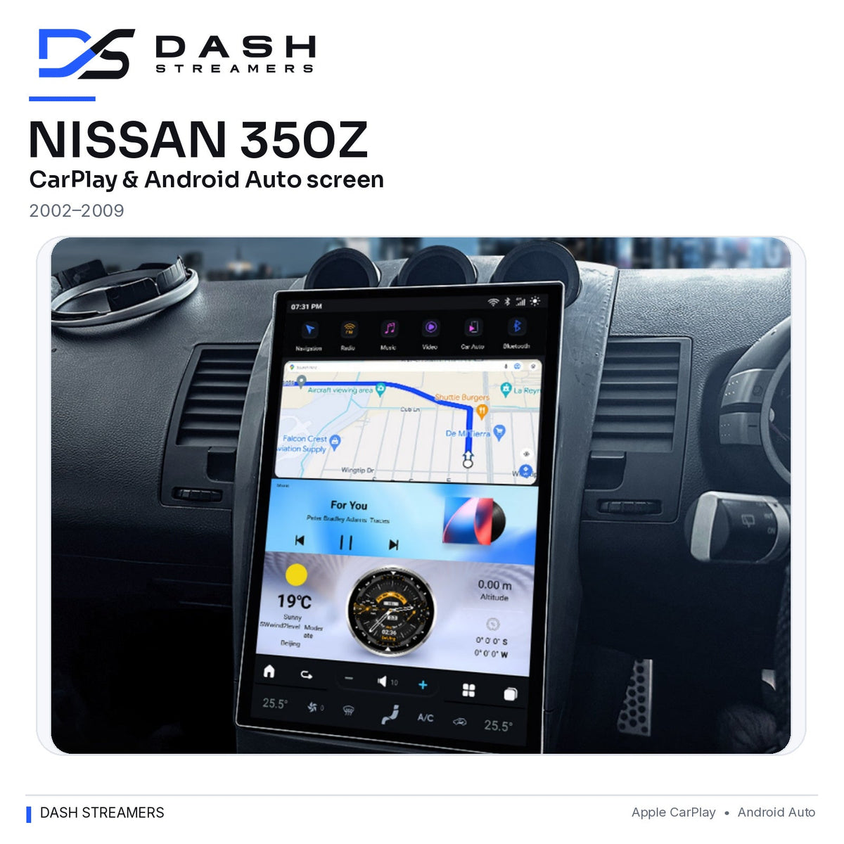 Nissan 350Z 2002–2009 CarPlay & Android Auto Screen — Dash Streamers rounded uncropped dashboard main image
