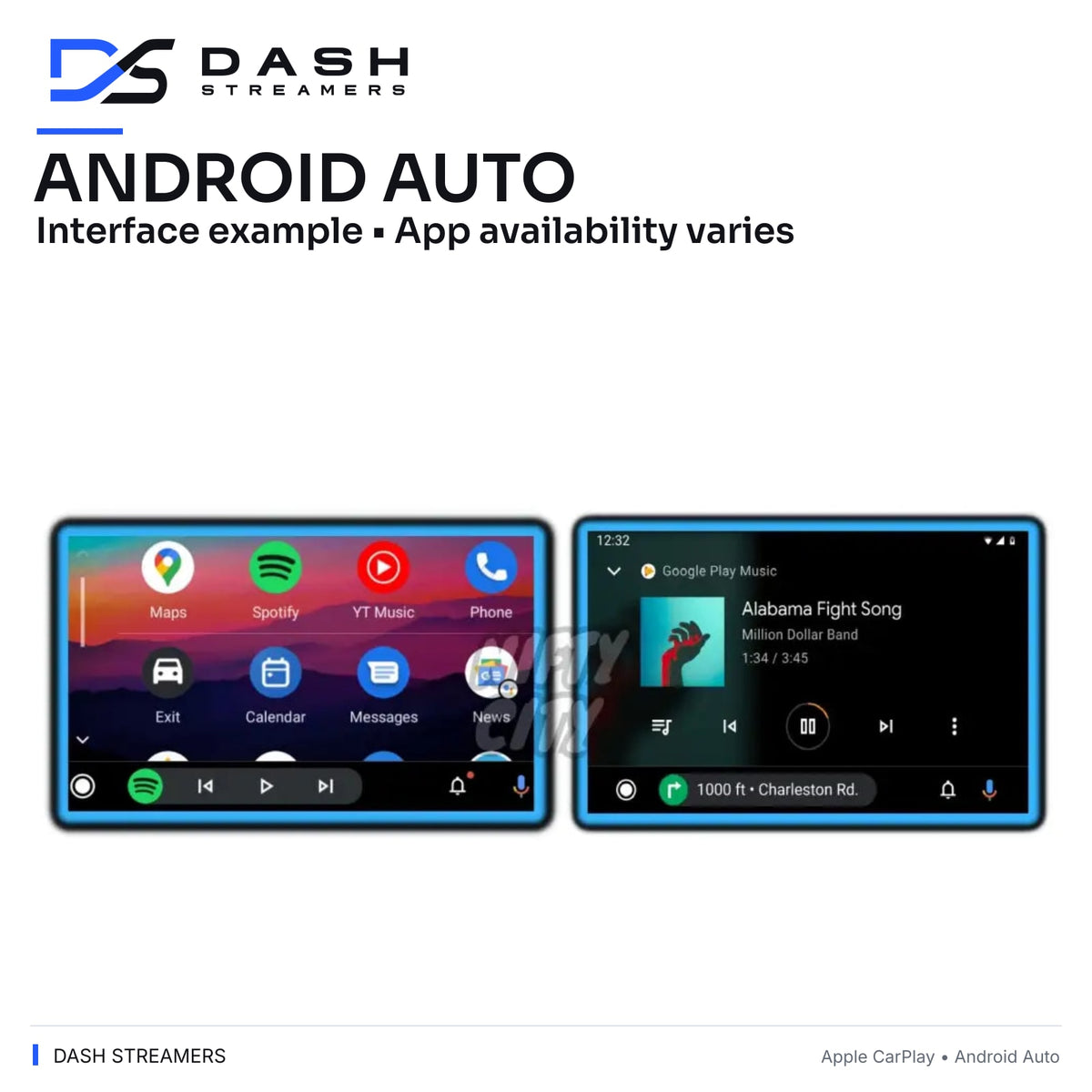 ANDROID AUTO — Interface example • App availability varies — Dash Streamers