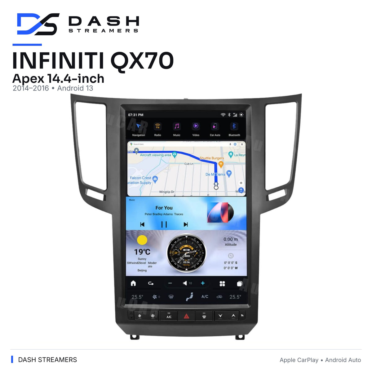 INFINITI QX70 — Apex 14.4-inch — 2014–2016 • Android 13 — Dash Streamers