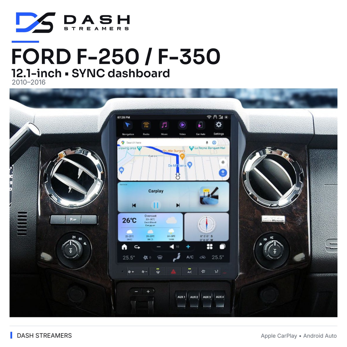 FORD F-250 / F-350 — 12.1-inch • SYNC dashboard — 2010–2016 — Dash Streamers
