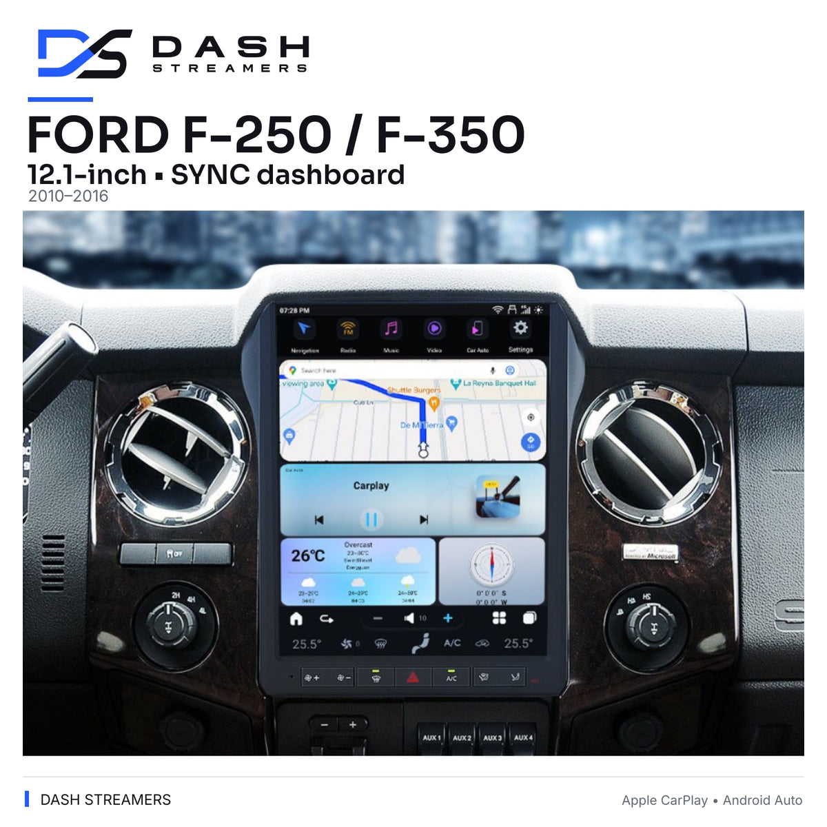 FORD F-250 / F-350 — 12.1-inch • SYNC dashboard — 2010–2016 — Dash Streamers