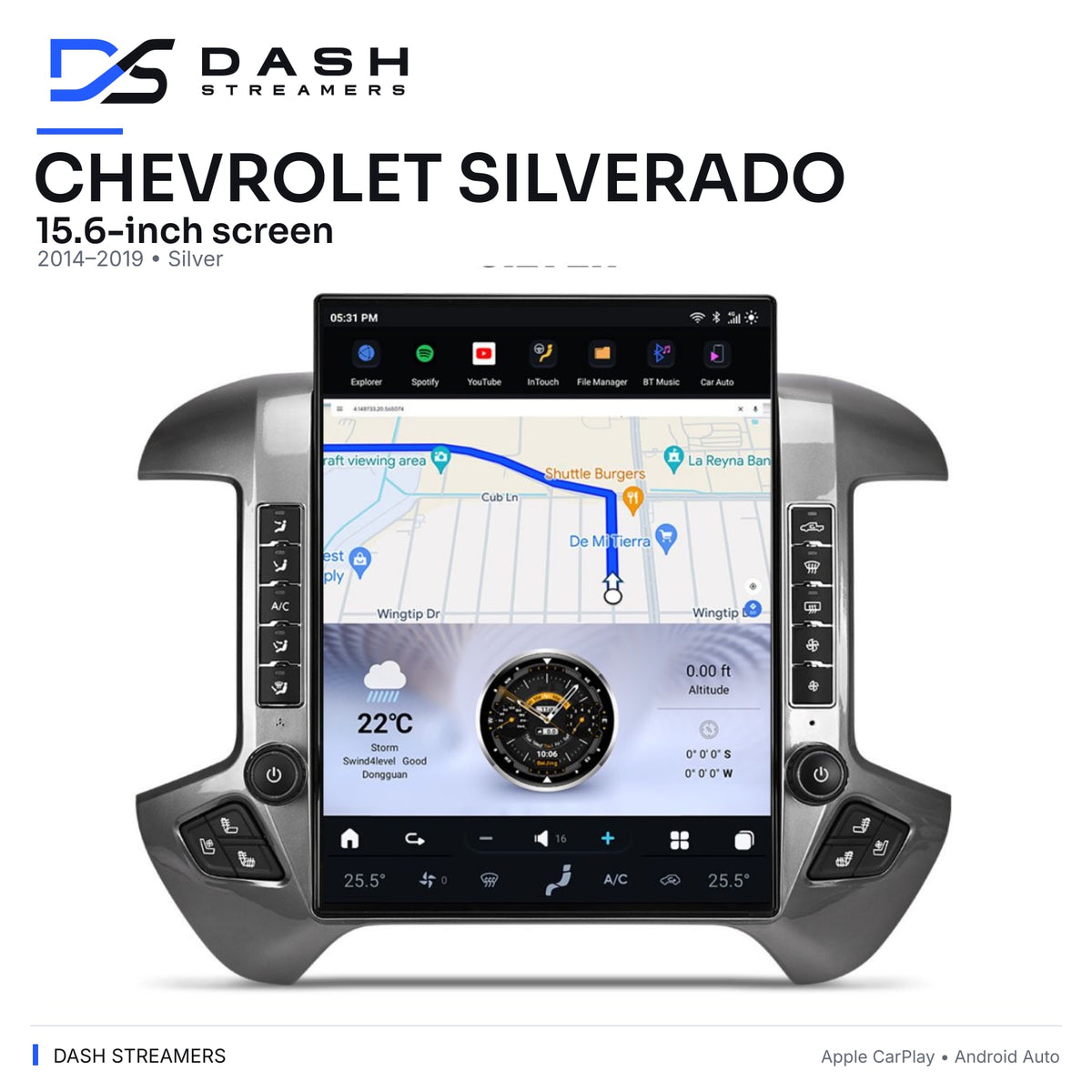 CHEVROLET SILVERADO — 15.6-inch screen — 2014–2019 • Silver — Dash Streamers