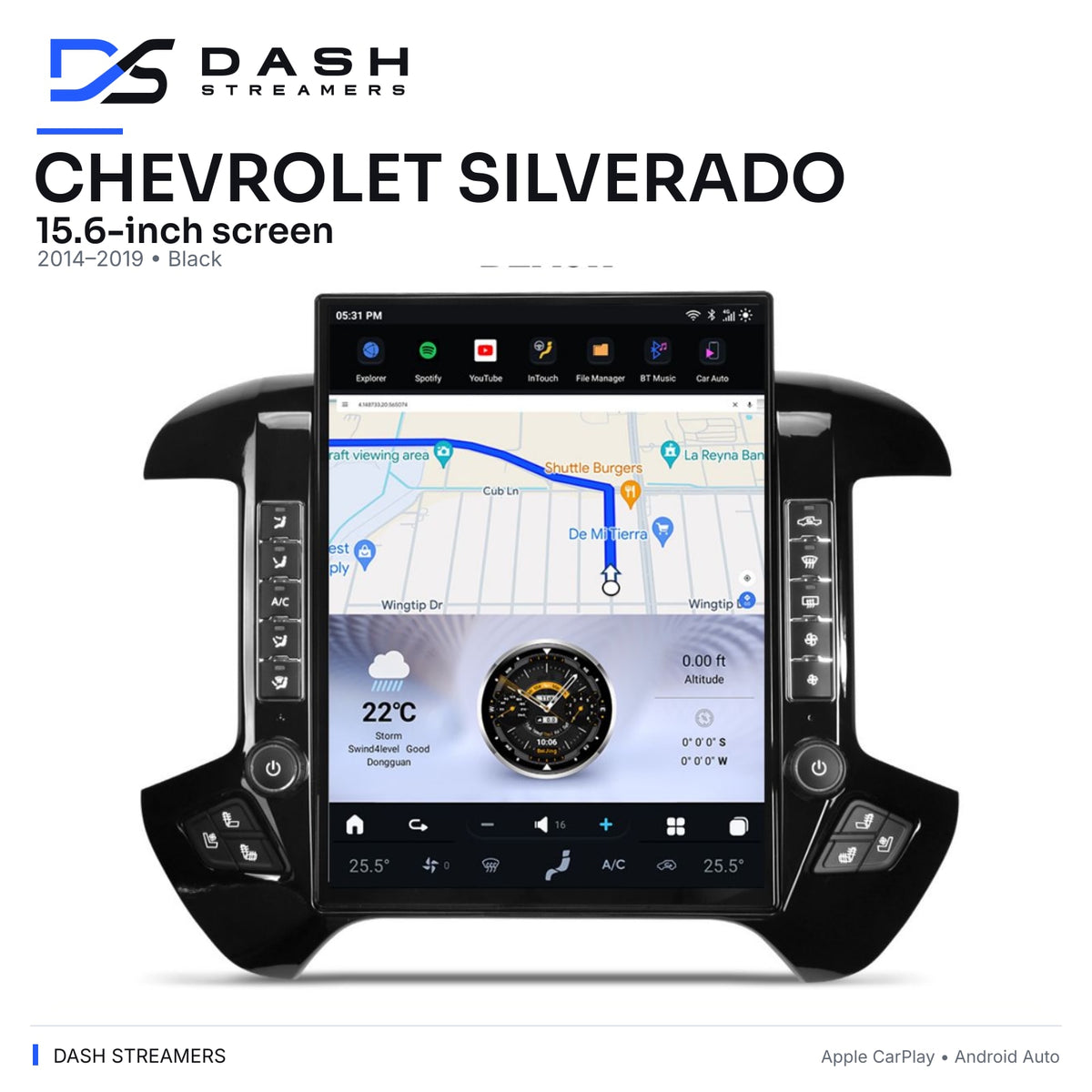 CHEVROLET SILVERADO — 15.6-inch screen — 2014–2019 • Black — Dash Streamers