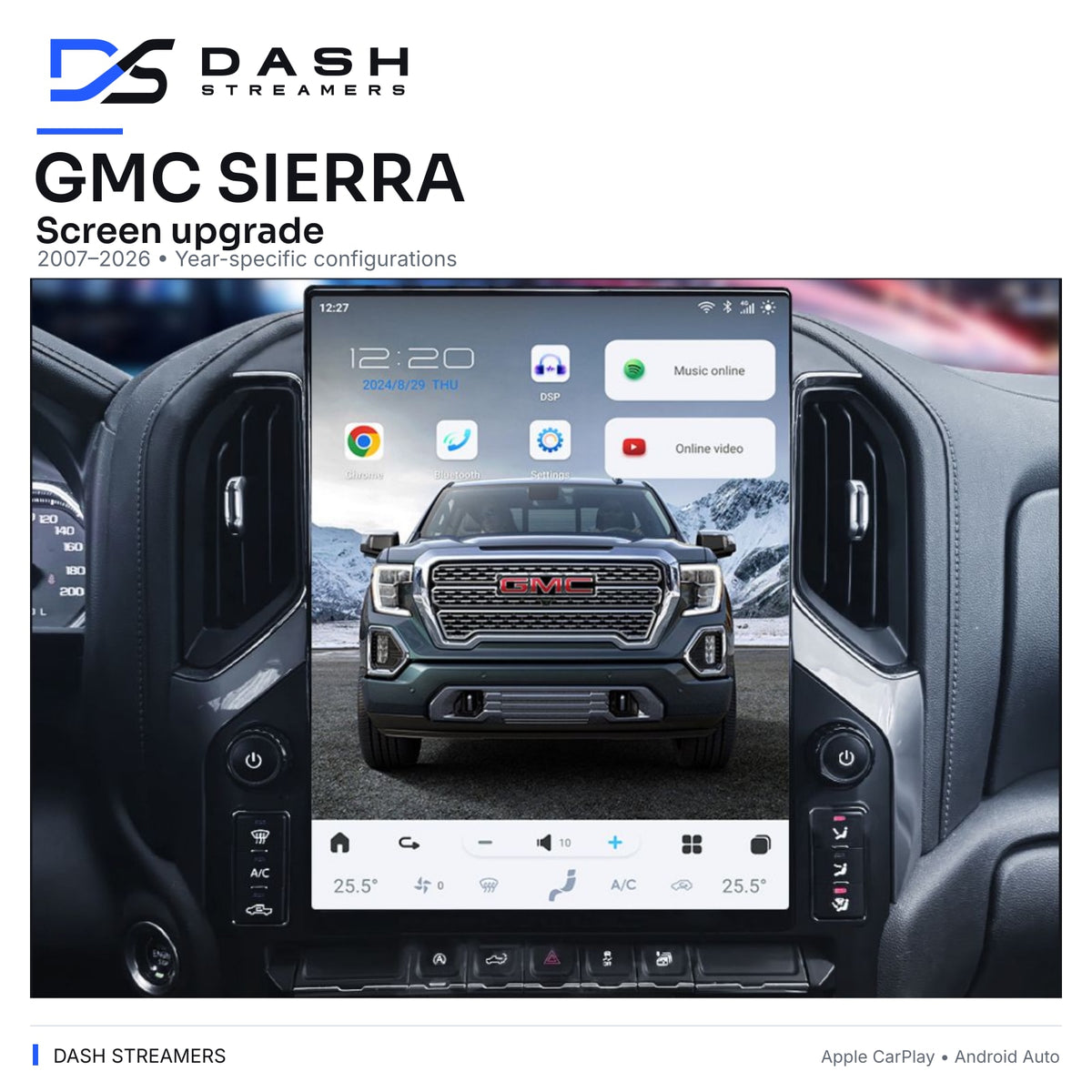 GMC SIERRA — Screen upgrade — 2007–2026 • Year-specific configurations — Dash Streamers