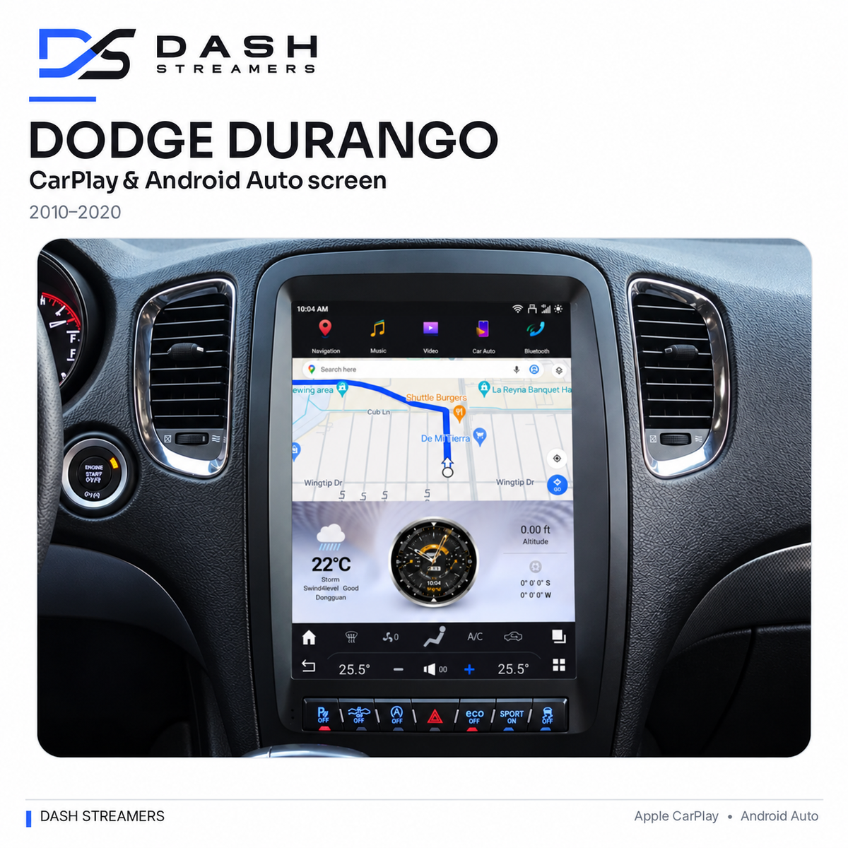 Dodge Durango CarPlay and Android Auto screen — Dash Streamers main image with full dashboard