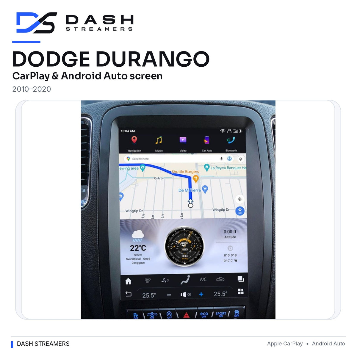 Dodge Durango 2010–2020 CarPlay & Android Auto Screen — Dash Streamers rounded uncropped dashboard main image