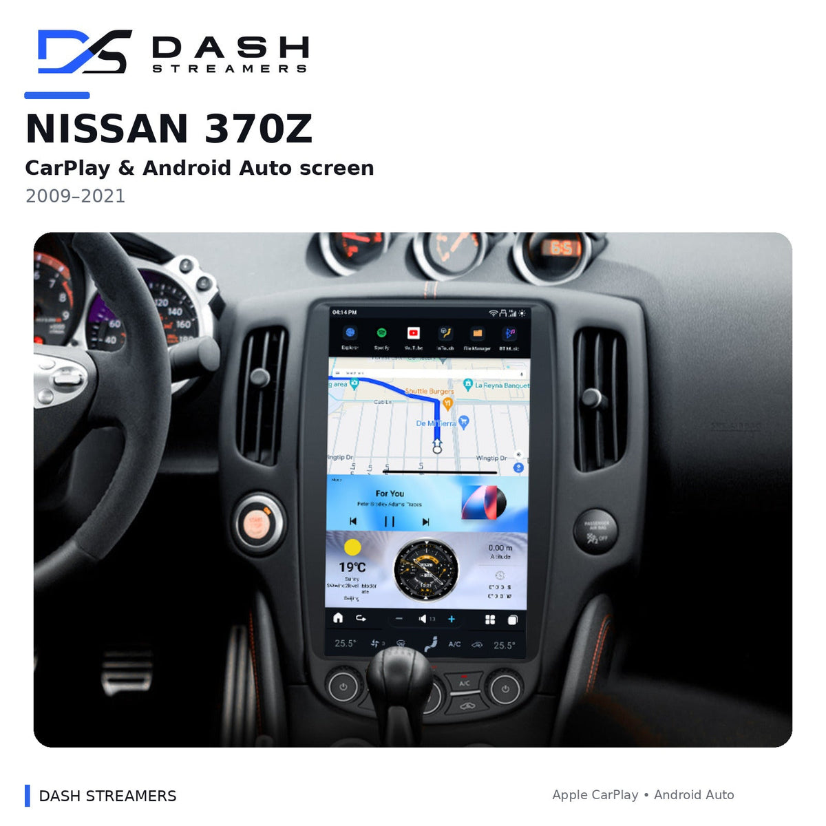 Dash Streamers 370Z product hero with original user-uploaded exact-dimension dashboard photo