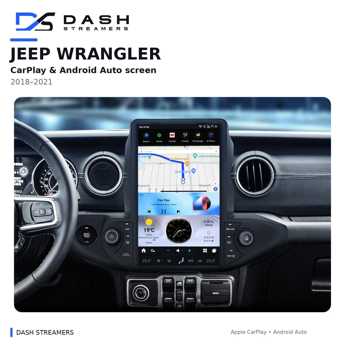 Dash Streamers Wrangler product hero with original user-uploaded exact-dimension dashboard photo