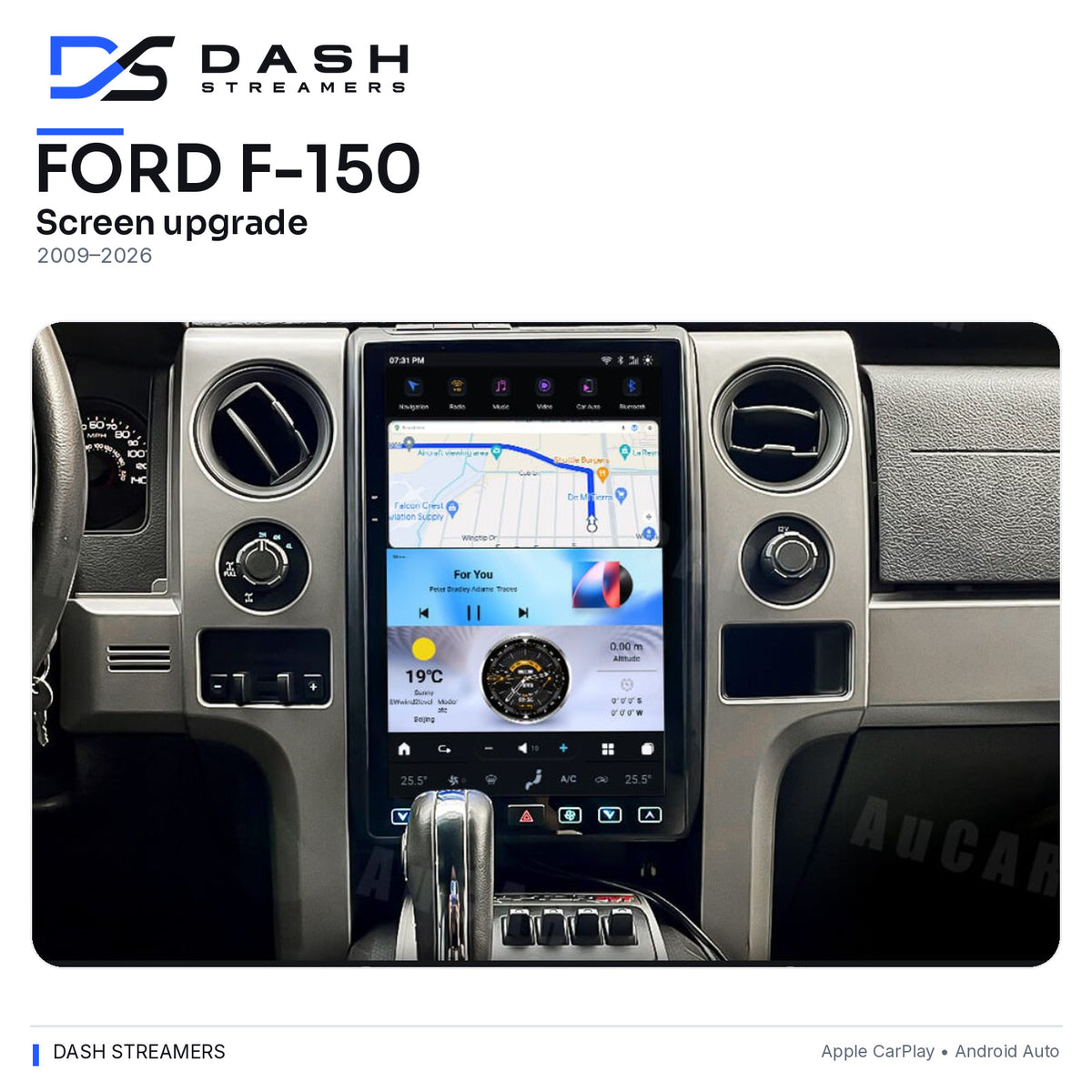 Ford F-150 2009–2026 CarPlay & Android Auto Screen — Dash Streamers rounded-corner dashboard main photo
