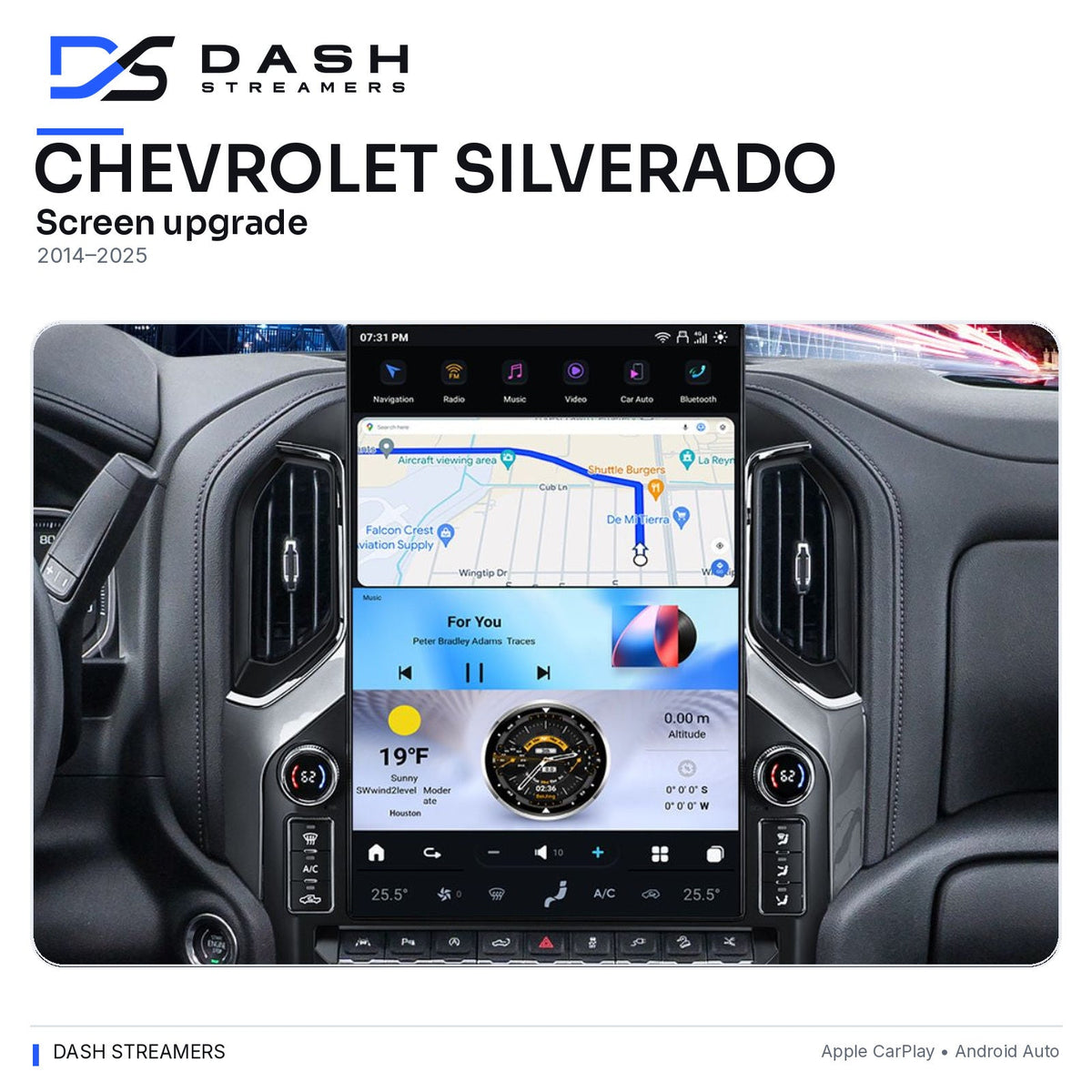 Dash Streamers Chevrolet Silverado 2014–2025 corrected full dashboard hero image