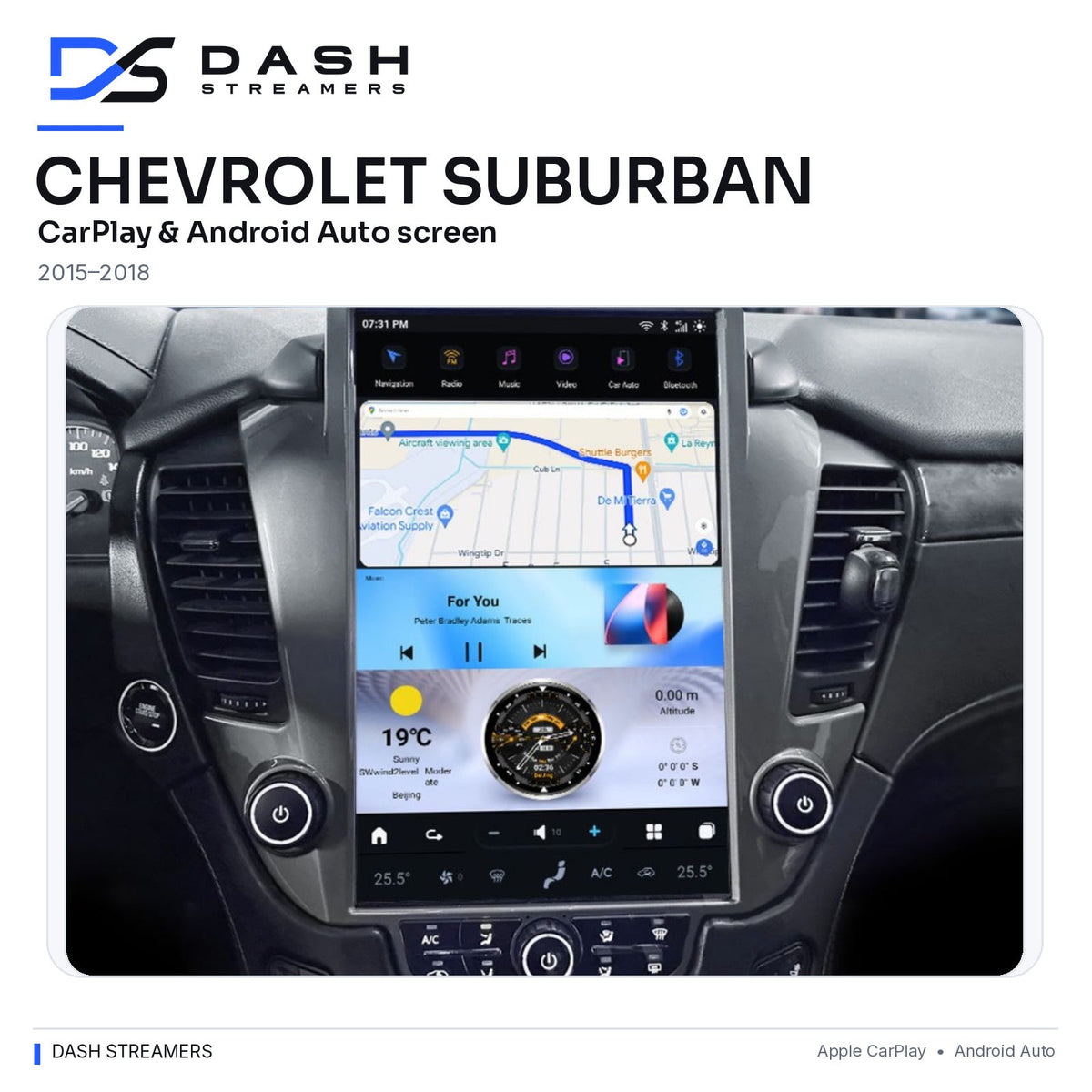 Chevrolet Suburban 2015–2018 CarPlay & Android Auto Screen — Dash Streamers rounded uncropped dashboard main image